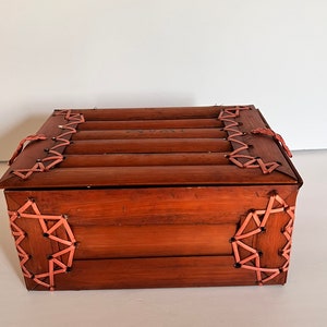 Vintage rattan bamboo NUMI tea box / primitive decor/ housewarming gift