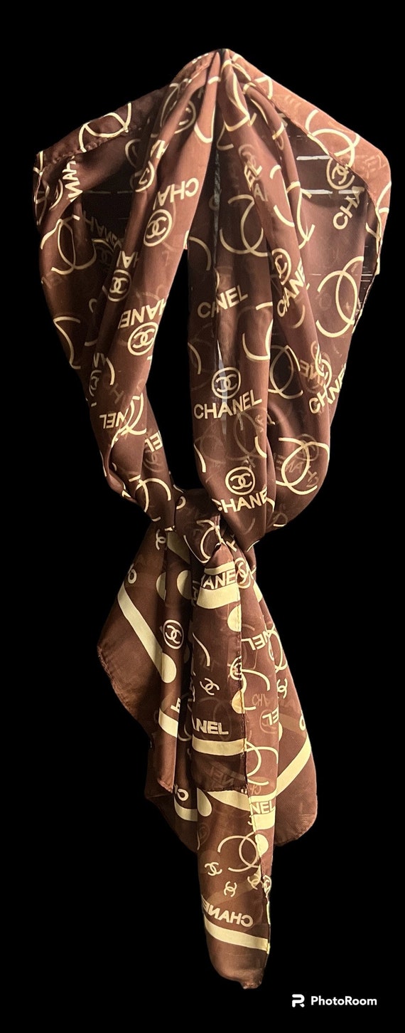 Vintage Chanel silk scarf/ classic brown and gold… - image 4