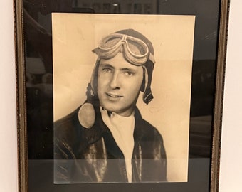 vintage airline pilot mid century black and white framed portrait/ airplane pilot pcollectible