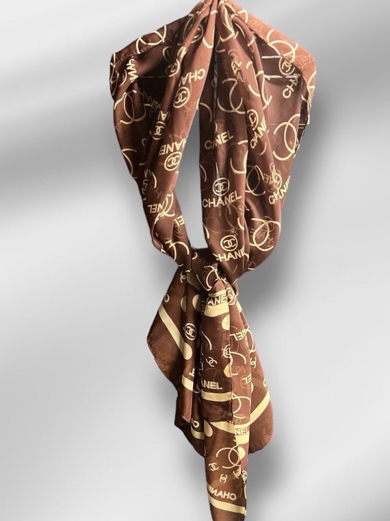 Vintage Chanel silk scarf/ classic brown and gold… - image 2