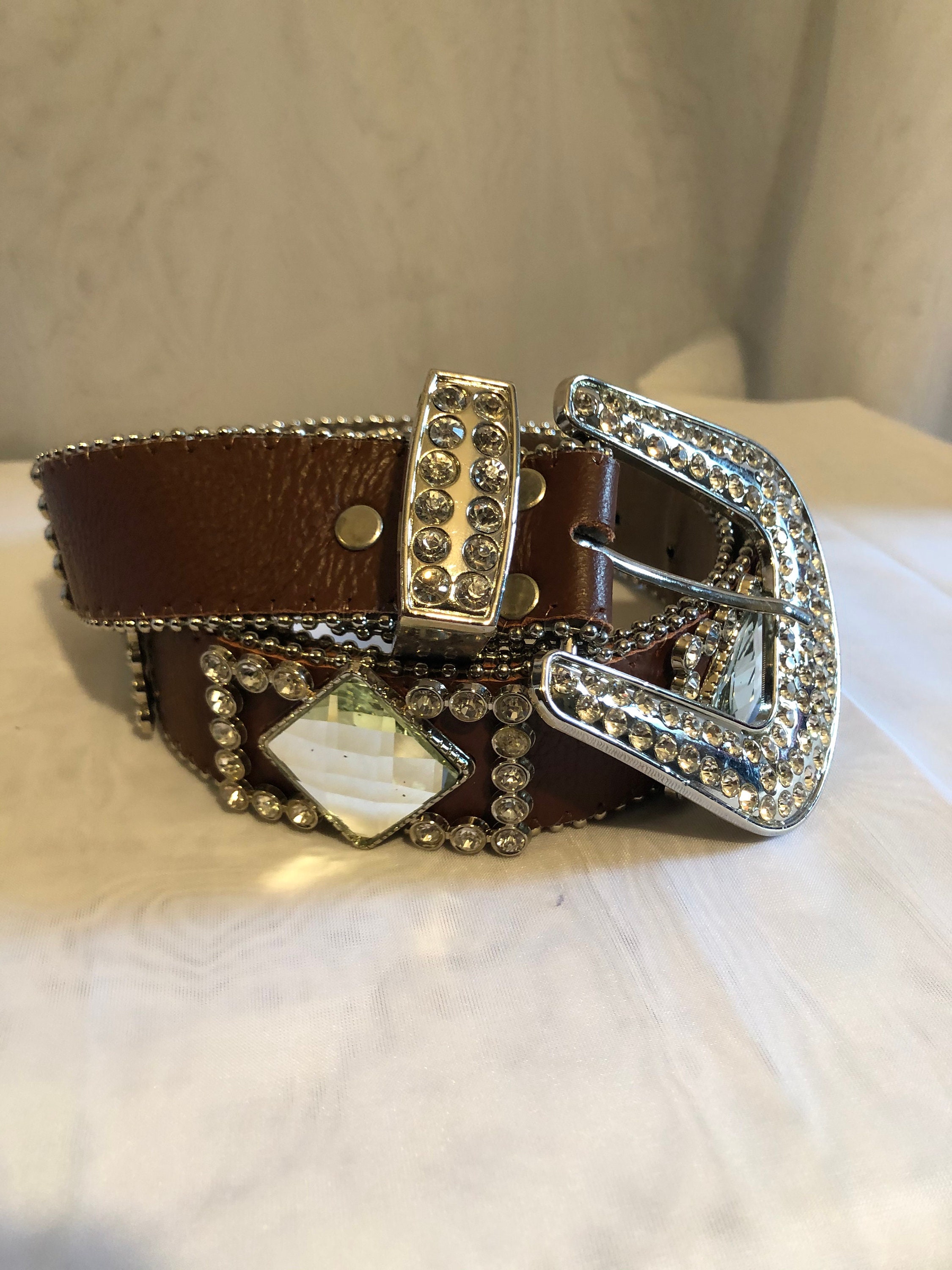 Vintage Brown Leather Wide Belt Gold Rhinestone by Robinia Size 80/Small Vintage Kathy Van Zeeland Bronze Gold Belt, Studded  main image 4
