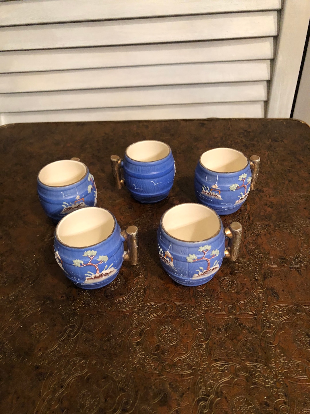 Vintage 5 Piece Hand Painted Ceramic Saki Set/ Japanese Etsy