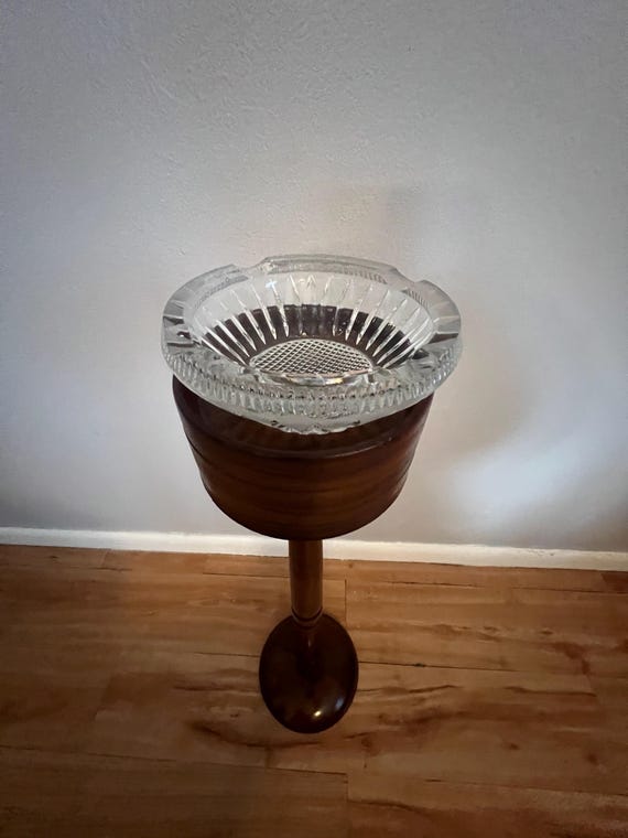 Vintage Solid Wood Pedestal Smoking Stand / Vintage Ashtray Stand