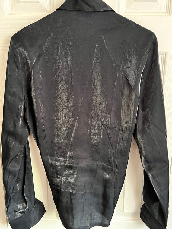 Vintage ladies black shimmer satin blouse by Bora… - image 6
