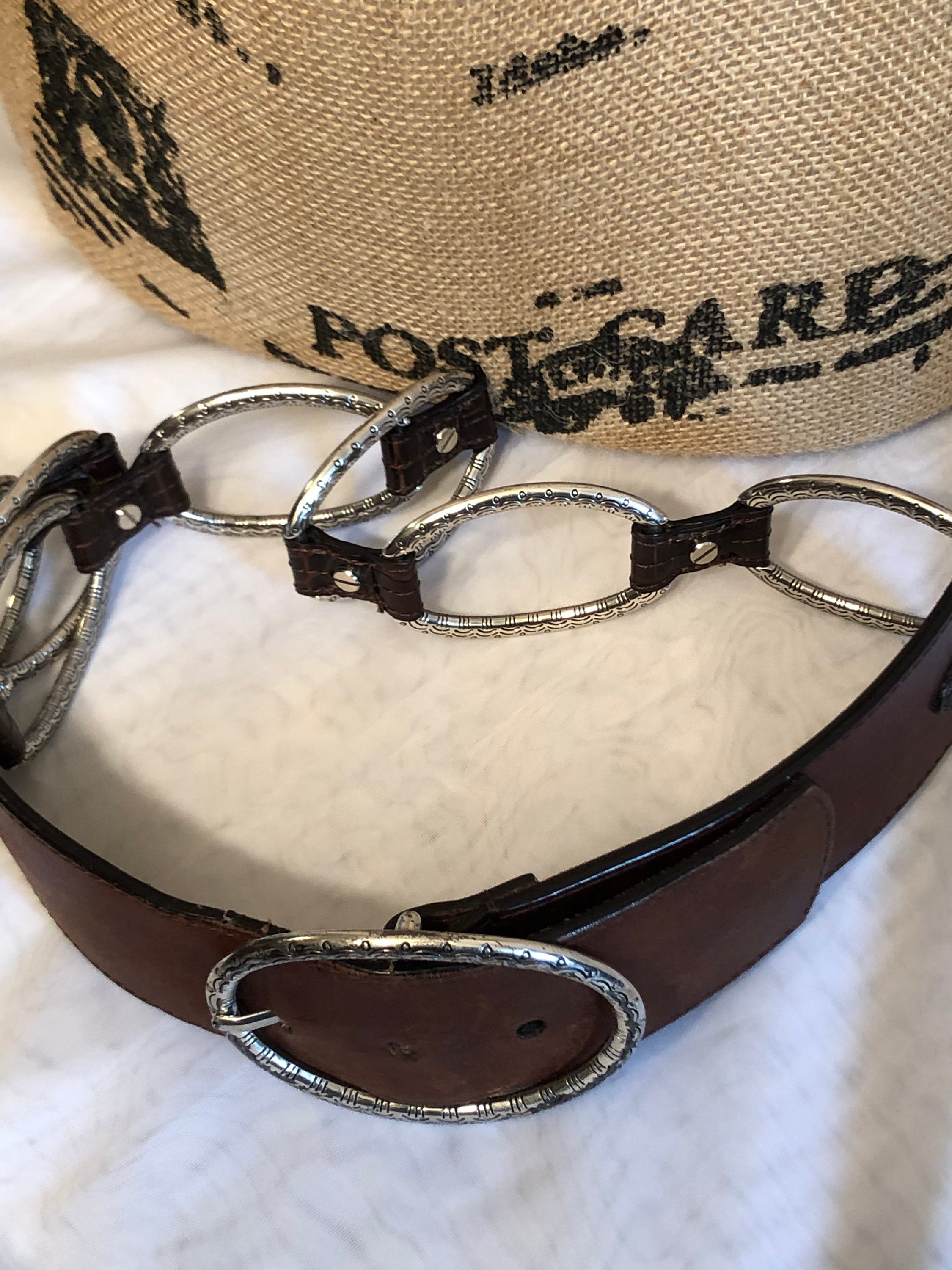 Vintage Brighton Belt / Chain Link and Dark Brown Leather 