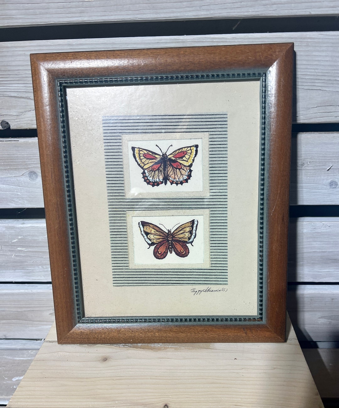 Peggy Abraham Signed Butterfly Watercolor Print - Vintage Framed ...