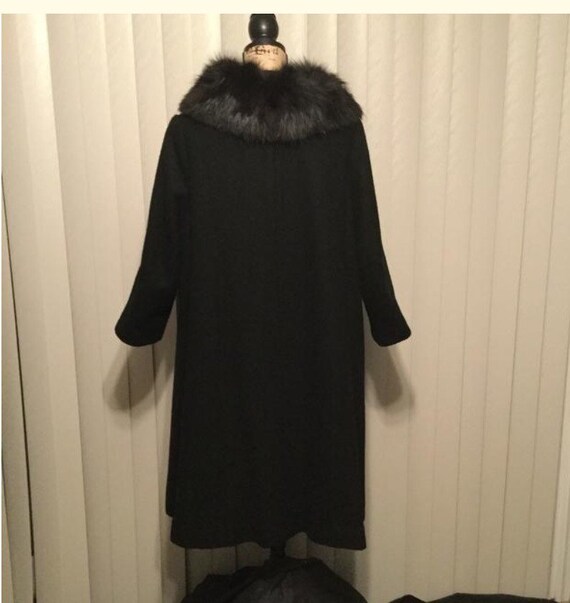 vintage black wool blend swing coat with fur coll… - image 6