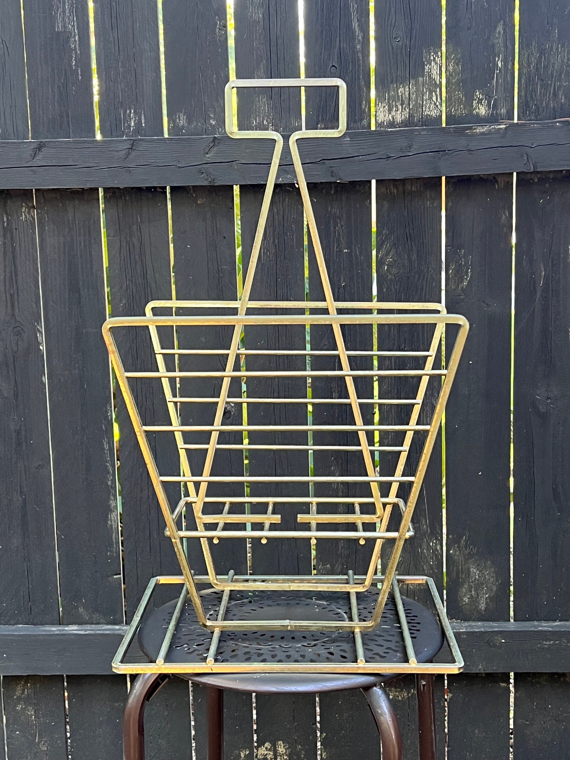 Vintage Mid Century Modern Gold Metal Magazine Rack - Etsy