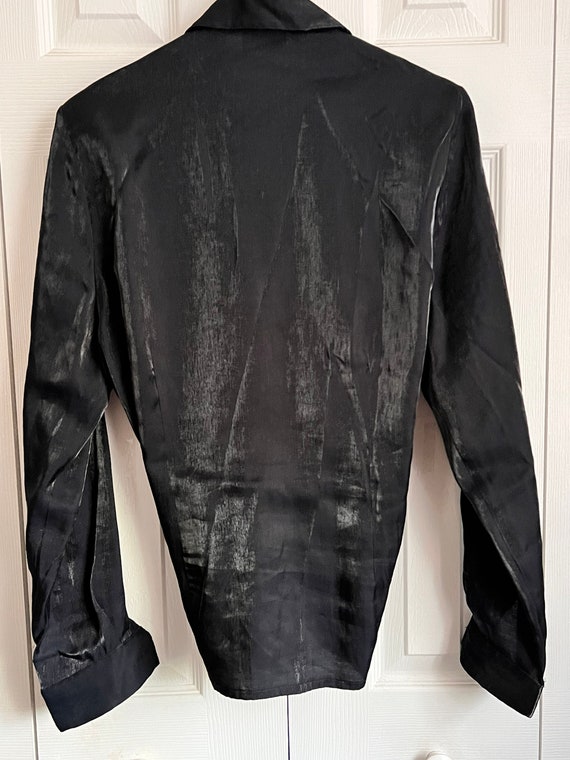 Vintage ladies black shimmer satin blouse by Bora… - image 5