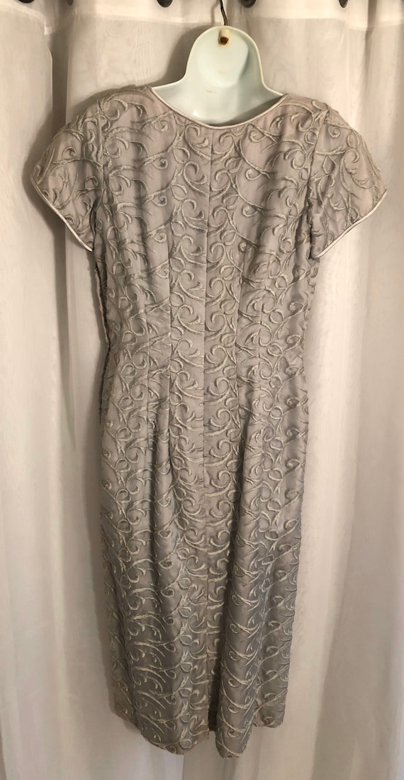 vintage mid century light blue /gray silk brocade… - image 4