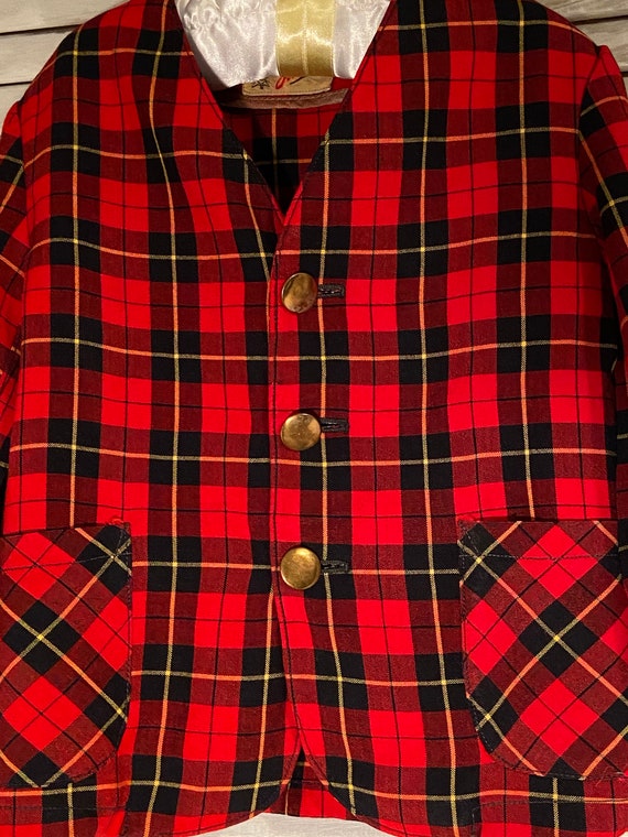 vintage little boys red plaid suit jacket with br… - image 5