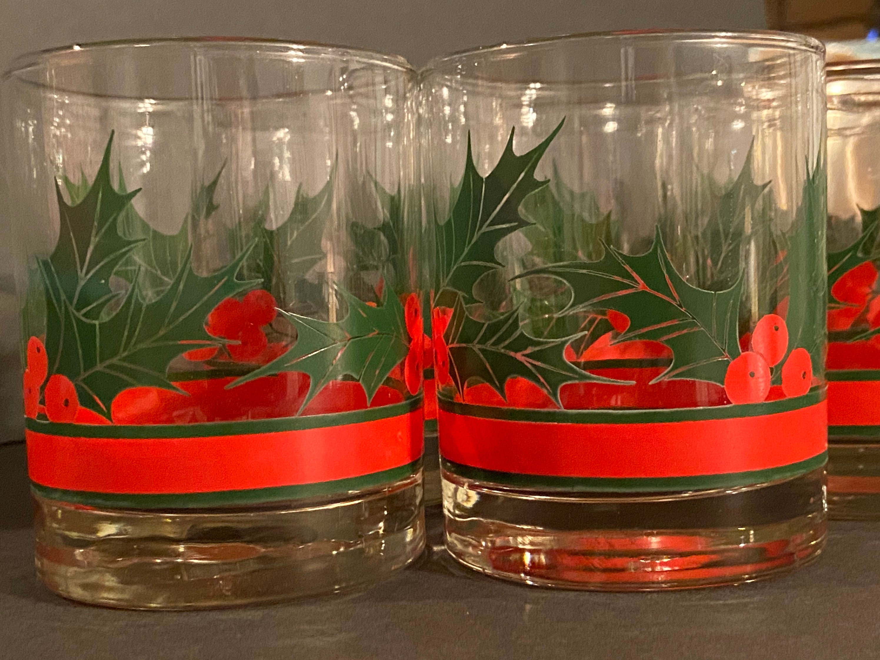 Vintage Holiday Drinking Glasses Set of 6 Mistletoe / Holiday Etsy