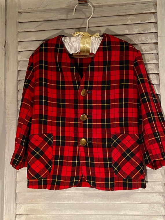 vintage little boys red plaid suit jacket with br… - image 3