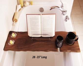 Bathtub Tray, Bath Caddy, Bath Tray, Wine Book Holder, Walnut Wood, Caddy Book Tablet Stand, Custom Bath Board, Unique Luxury Bath Gift, T5