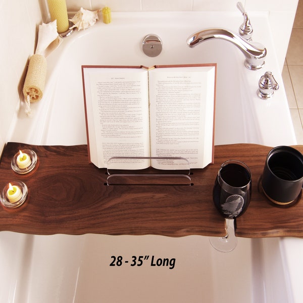 Bathtub Tray, Bath Caddy, Bath Tray, Wine Book Holder, Walnut Wood, Caddy Book Tablet Stand, Custom Bath Board, Unique Luxury Bath Gift, T5