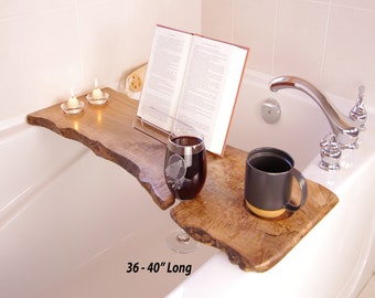 Bath Caddy Live Edge, Bathtub Tray, Bath Tray, Bath Caddy Book Wine Stand, Custom Bath Board Maple, Reclaimed Wood, Mom Gift Daughter, T15