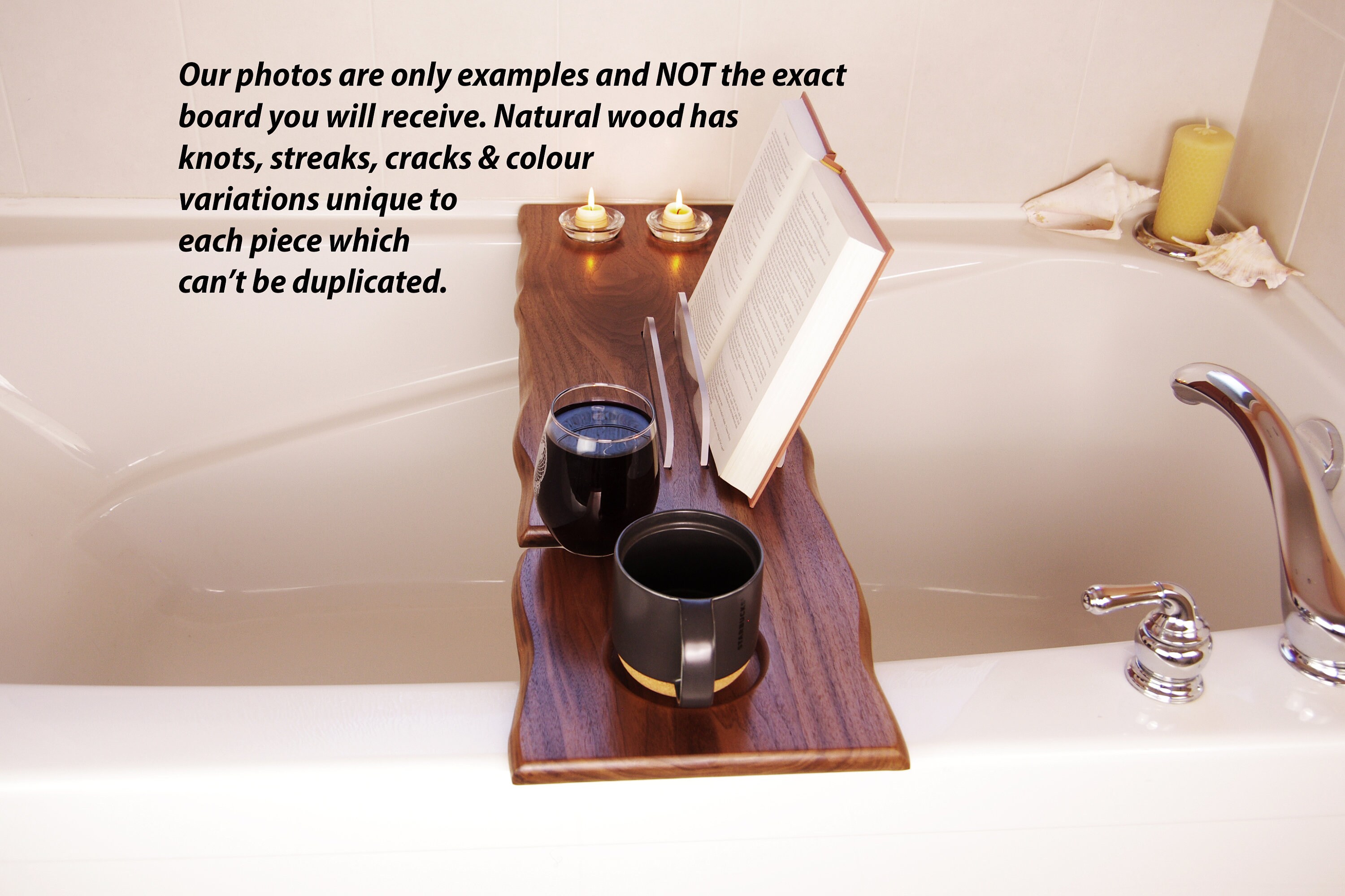 Bath Caddy Walnut Bathtub Tray Bath Caddy Wine Book Holder Etsy