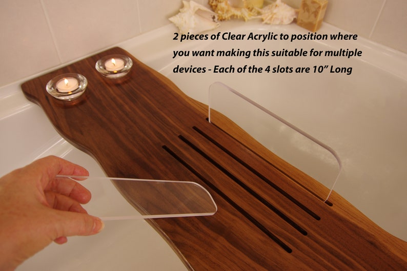 Bath Tub Caddy Tray Walnut Bath Caddy With Wine Book Holder Etsy