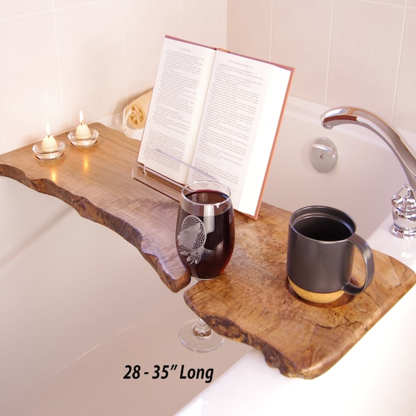 Bath Caddy Live Edge, Wood Bath Tray, Rustic Bathtub Caddy Wine Tray, Bath Caddy Book Tablet Holder, Reclaimed Wood, Bath Board,Her Gift,T13