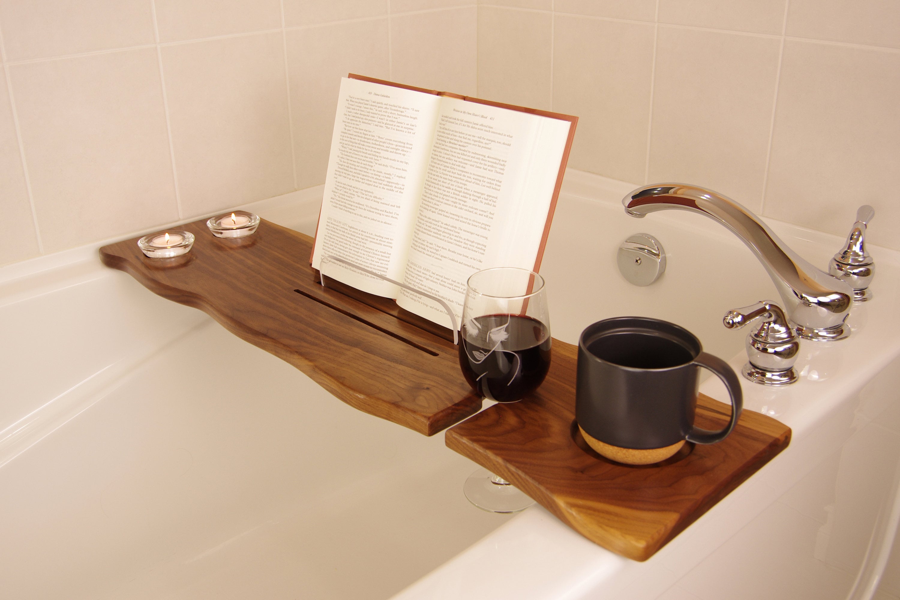 Bath Tub Caddy Tray Walnut Bath Caddy with Wine Book Holder Etsy