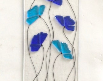 Stained Glass Cobalt Blue and Turquoise Blue Floral Fused Suncatcher