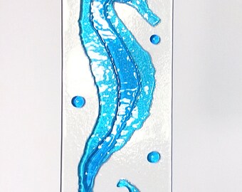 Turquoise Blue Stained Glass Fused Seahorse Suncatcher