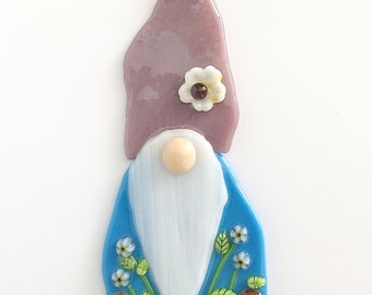 Blue and Purple Stained Glass Garden Stake Gnome