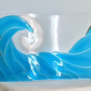Turquoise Blue Stained Glass Ocean Waves Freestanding Art Free Shipping SALE!