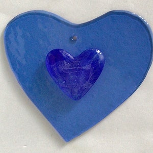 Blue Stained Glass Double Heart Fused Suncatcher