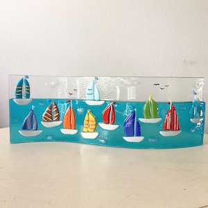 Regatta Fused Glass Freestanding Fused Glass Art Panel
