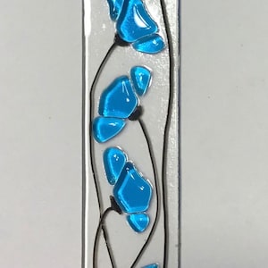 Stained Glass Turquoise Blue Floral Fused Suncatcher with Free Shipping
