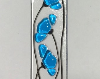 Stained Glass Turquoise Blue Floral Fused Suncatcher with Free Shipping