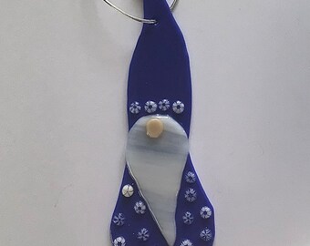 Cobalt Blue Fused Glass Gnome Suncatcher with Murrini Flowers