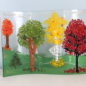 Stained Glass Autumn Leaves and Trees Fused Free Standing Art