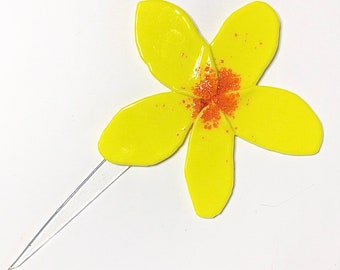 Yellow Fused Glass Flower Plant Stake or Garden Stake