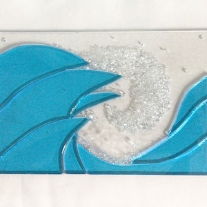 Turquoise Blue Ocean Waves Fused Glass Window Panel SALE!!