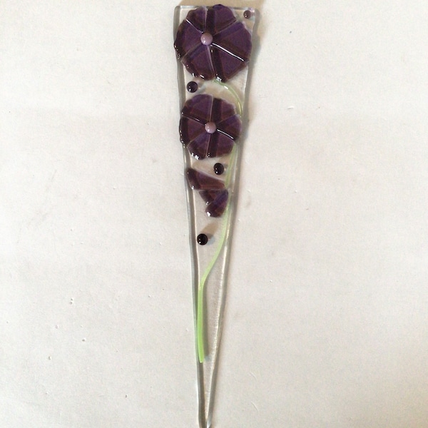 Purple Stained Glass Floral Fused Plant Stake