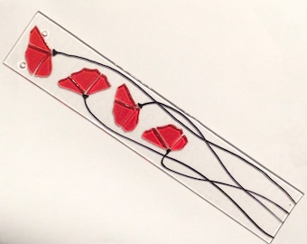 Red Poppy Stained Glass Fused Suncatcher