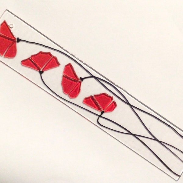 Red Poppy Stained Glass Fused Suncatcher