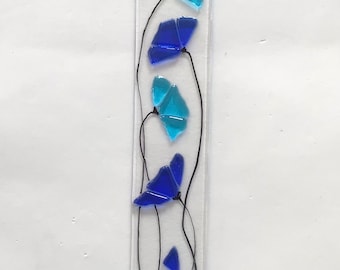 Cobalt Blue and Turquoise Floral Stained Glass Fused Suncatcher