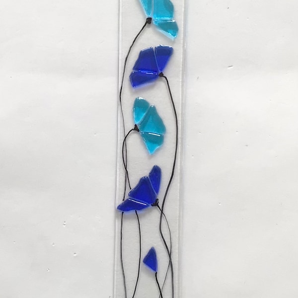 Cobalt Blue and Turquoise Floral Stained Glass Fused Suncatcher