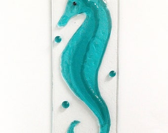 Turquoise Blue Stained Glass Seahorse Suncatcher