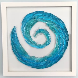 SALE! Ocean Waves Turquoise Blue Stained Glass Fused Wall Panel