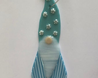 Fused Glass Turquoise Gnome Suncatcher