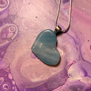 Blue Fused Glass Heart Pendant Necklace