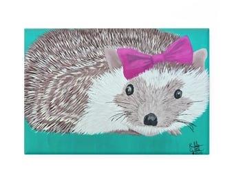 Hedgehog Magnet - Prickles and Bows Animal Art, Fridge Decor