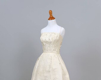 1950 Spaghetti Strap Beaded Vintage Wedding Dress