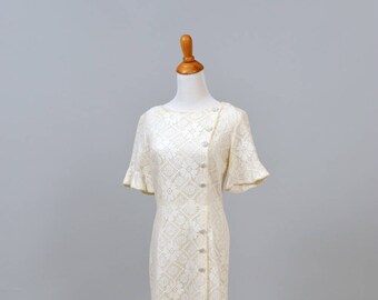 1960 Mod Lace Trumpet Sleeve Vintage Wedding Dress