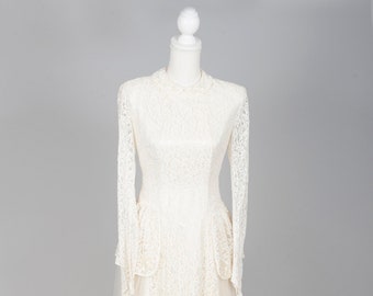 1950 Lace Peplum Vintage Wedding Gown