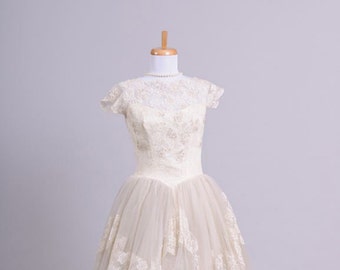 1950 Tea Length Tulle Vintage Wedding Dress